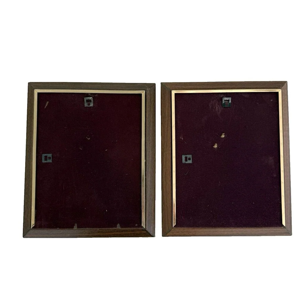 Vtg Woodgrain Gold Rimmed 8x10 Wall Photo Frames Velvet Back Gallery Wall MCM